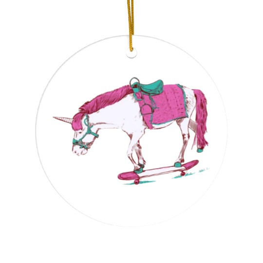 Unicorn on a Skateboard Ceramic Ornaments
