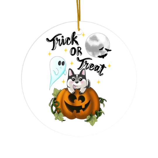 Pumpkin Dog - trick or treat Ceramic Ornaments