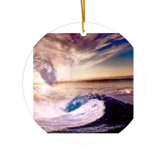 dark blue ocean waves storm fantasy Ceramic Ornaments