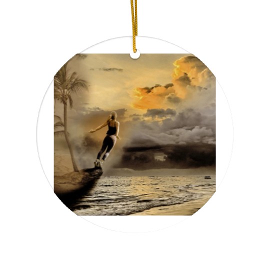 dark blue ocean waves storm fantasy Ceramic Ornaments