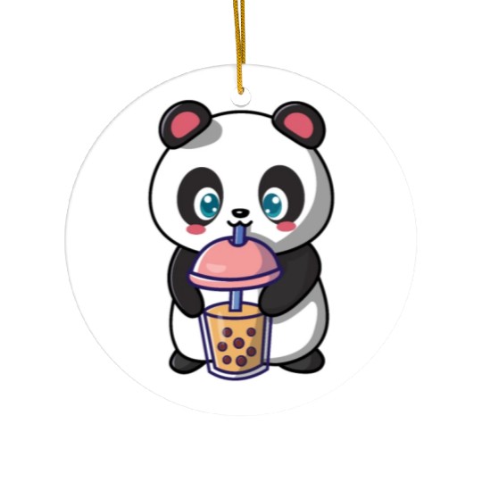 Panda Bear Boba Milk Tea Funny Bubble Tea Lovers Ceramic Ornaments
