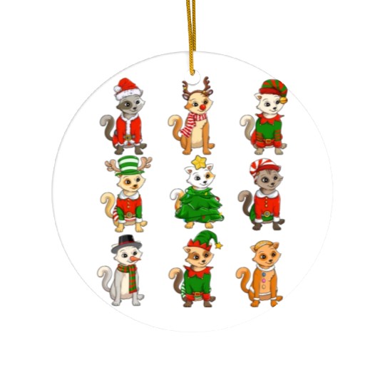 Santa Cat Christmas Tree Lights ELF Reindeer Lover Ceramic Ornaments