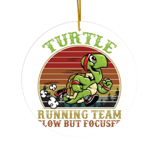 Turtle Running Team Slow But Focused Funny Vintage Ceramic Ornaments