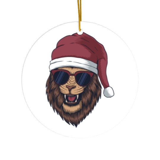 Christmas Lion with Santa Hat Ceramic Ornaments