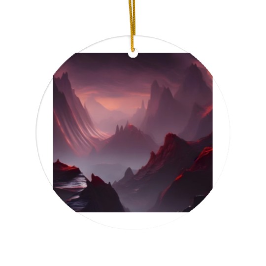Red Mountains on a Alien Planet Ceramic Ornaments