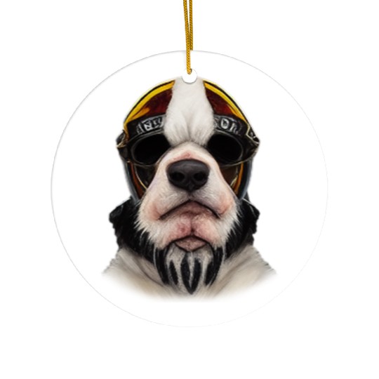 Biker Saint Bernards dog portrait motorcycle Ceramic Ornaments