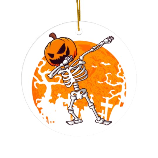 Dabbing Skeleton Jack O Lantern Pumpkin Halloween Ceramic Ornaments