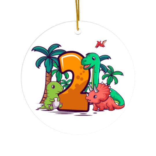 2nd Birthday Trex Triceratops Dinosaur 2 Year Ceramic Ornaments
