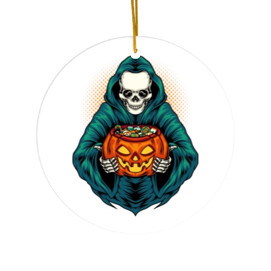Grim Reaper With Scary Pumpkin - Halloween Ceramic Ornaments