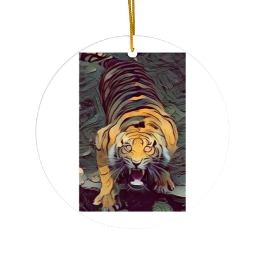 Tiger Color Painted Looking Up Ceramic Ornaments