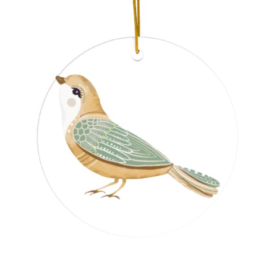 Folk art little fancy bird Ceramic Ornaments