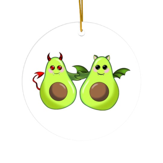 Devil and bat avocado friends Ceramic Ornaments