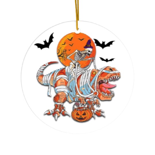 Skeleton Riding Mummy Dinosaurs T Rex Halloween Ceramic Ornaments