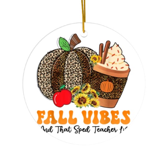 Groovy Fall Vibes Teacher Life Pumpkin Ceramic Ornaments