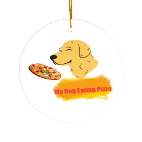 My dog eating pizza Ceramic Ornaments