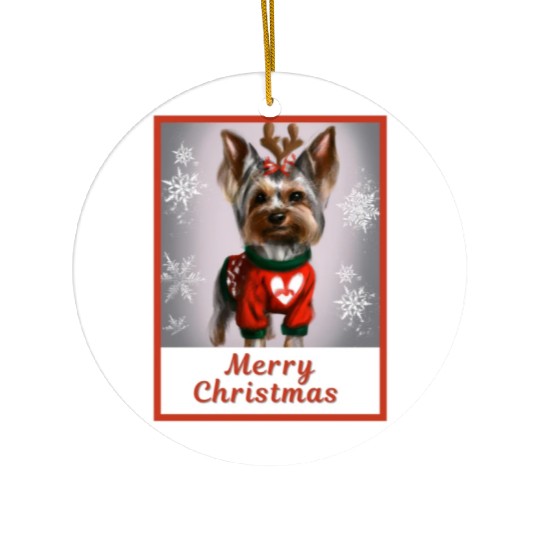 Sweet lucky doggy (Yorkshire terrier) Ceramic Ornaments