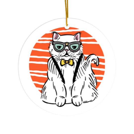 Stylish Nerd Persian Cat Beanie Glasses Tattoo Ceramic Ornaments