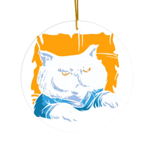 Stylish Nerd Persian Cat Beanie Glasses Tattoo Ceramic Ornaments