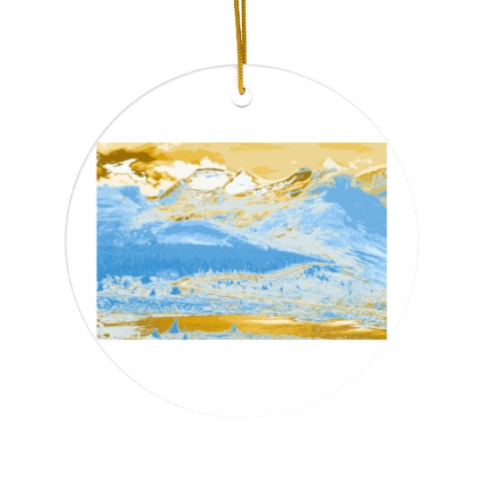 Golden Blue Mountain Lake Ceramic Ornaments