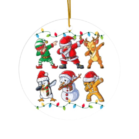 Dabbing Santa Elf Friends Christmas Ceramic Ornaments
