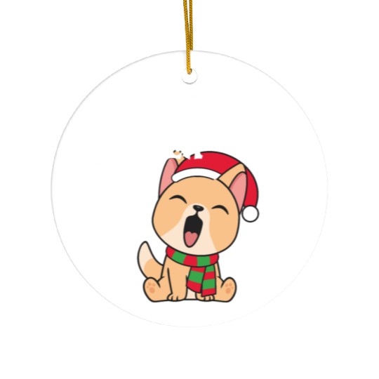 Cute Christmas Dog Singing Fa la la la Song Ceramic Ornaments