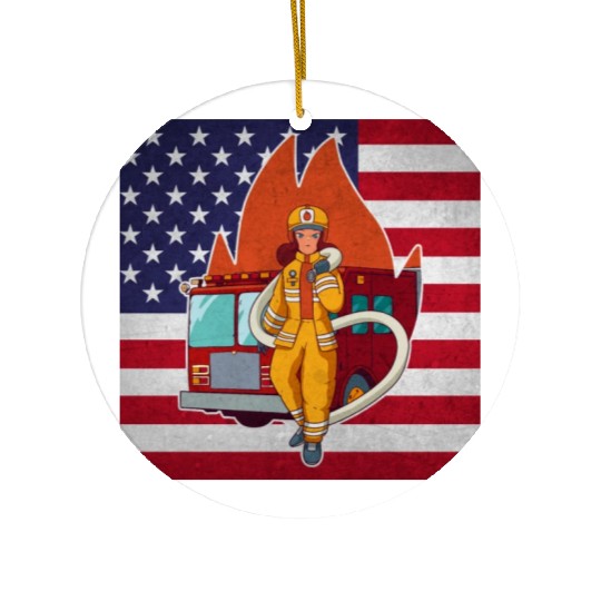 Female Firefighter Thin Red Line Ceramic Ornaments