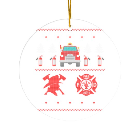 Firemen Firefighter Christmas Ugly Xmas Sweater Ceramic Ornaments