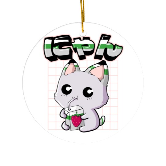 Demiromantic Pride Kawaii Cat Strawberry Milk Ceramic Ornaments