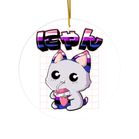 Genderfluid Pride Kawaii Cat Strawberry Milk Ceramic Ornaments
