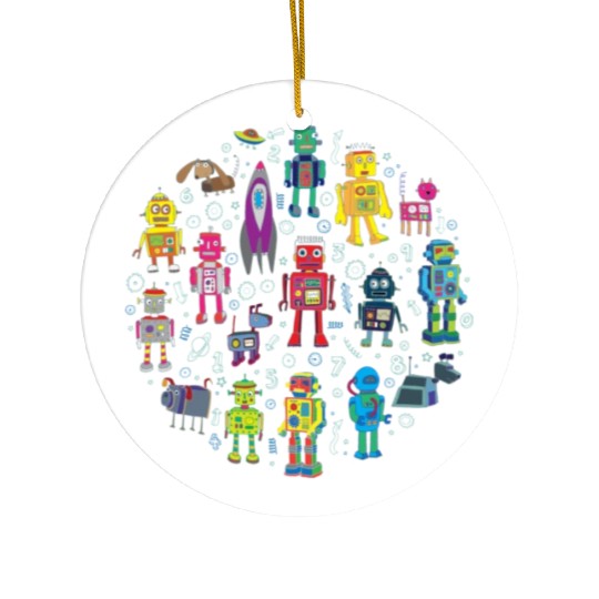 Robots in Space grey fun Robot Ceramic Ornaments