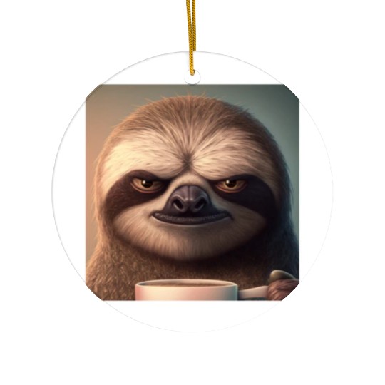 3d Sloth grumpy Coffee I hate people good morning Ceramic Ornaments