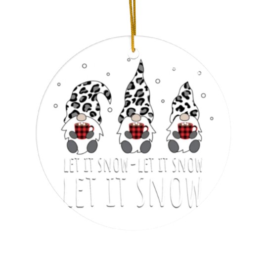 LET IT SNOW Winter Gnome Leopard Buffalo Plaid Ceramic Ornaments
