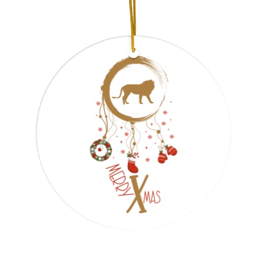 Winter dreamcatcher Christmas Lion Ceramic Ornaments