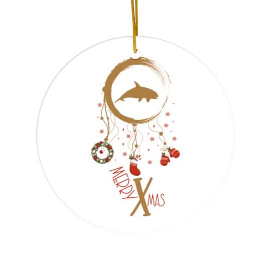 Winter dreamcatcher Christmas Orca Ceramic Ornaments