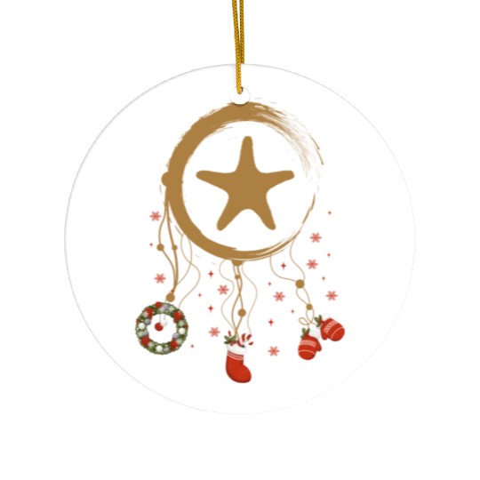 Winter dreamcatcher Christmas Starfish Ceramic Ornaments