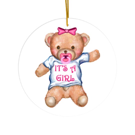 It's A Girl Teddy Bear with Pacifier Ceramic Ornaments