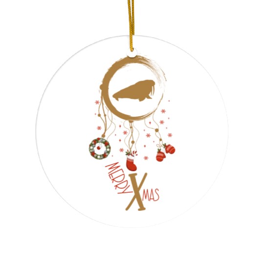 Winter dreamcatcher Christmas Walrus Ceramic Ornaments