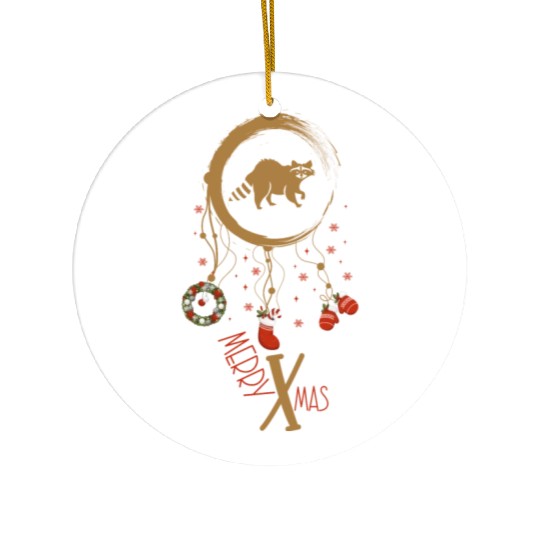 Winter dreamcatcher Christmas Raccoon Ceramic Ornaments