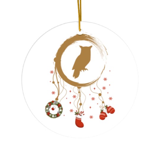 Winter dreamcatcher Christmas Owl Ceramic Ornaments