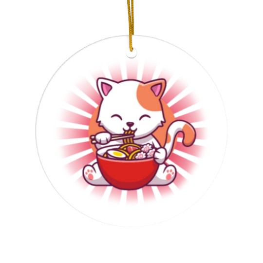 Cat Eating Ramen Ceramic Ornaments