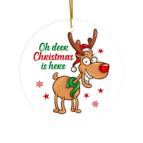 Reindeer Rudolph deer Christmas Is Here Ceramic Ornaments