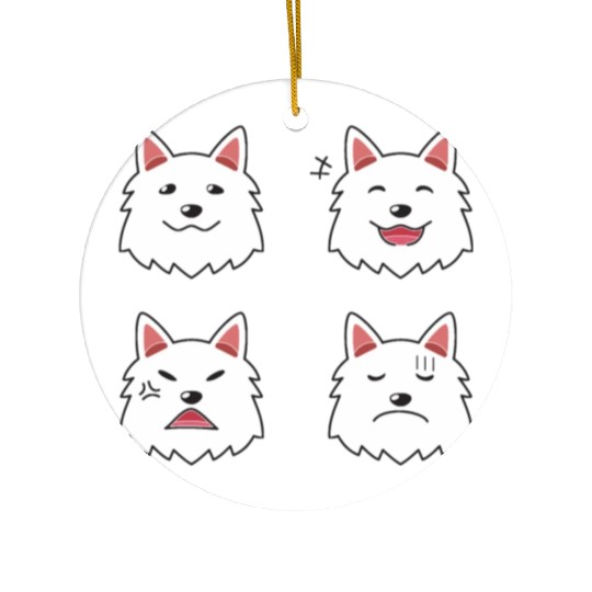 Funny White Dog Cartoon Faces Ceramic Ornaments