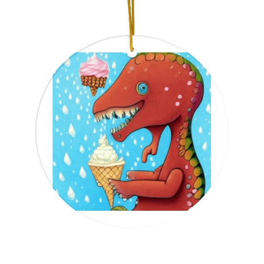 happy dinosaur love ice cream Ceramic Ornaments