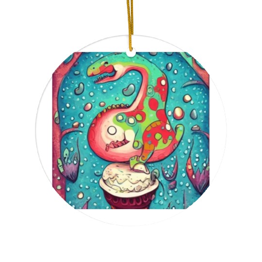 happy dinosaur love ice cream Ceramic Ornaments