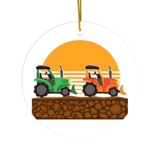 Kids Tractor Lover Farm Vehicles Ceramic Ornaments