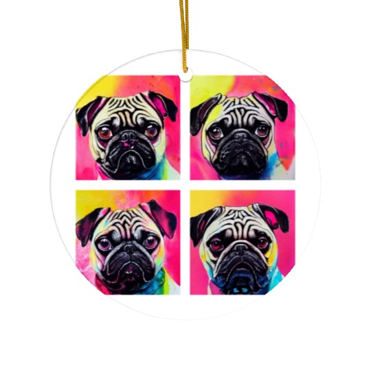 Pug, anime, comic or retro style. I love my dog! Ceramic Ornaments