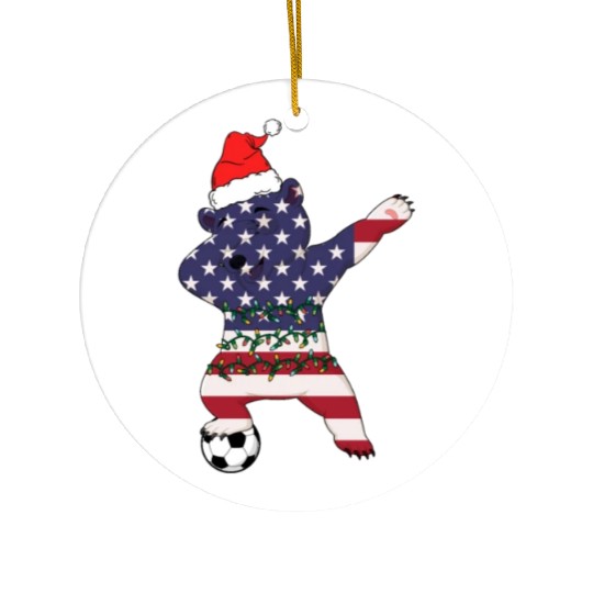 Soccer Boy Dabbing Polar Bear Christmas Hat Ceramic Ornaments