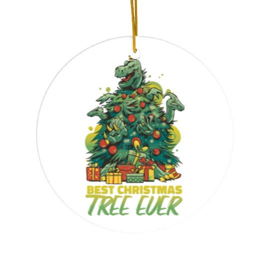 Dino Dinosaur Christmas Tree Pajama Lights Ceramic Ornaments