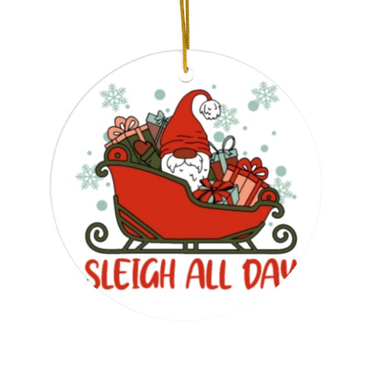 Xmas Christmas Sleigh All Day Gnome Ceramic Ornaments