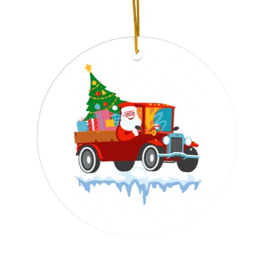 Red jeep pine tree Funny Merry Christmas family Ceramic Ornaments